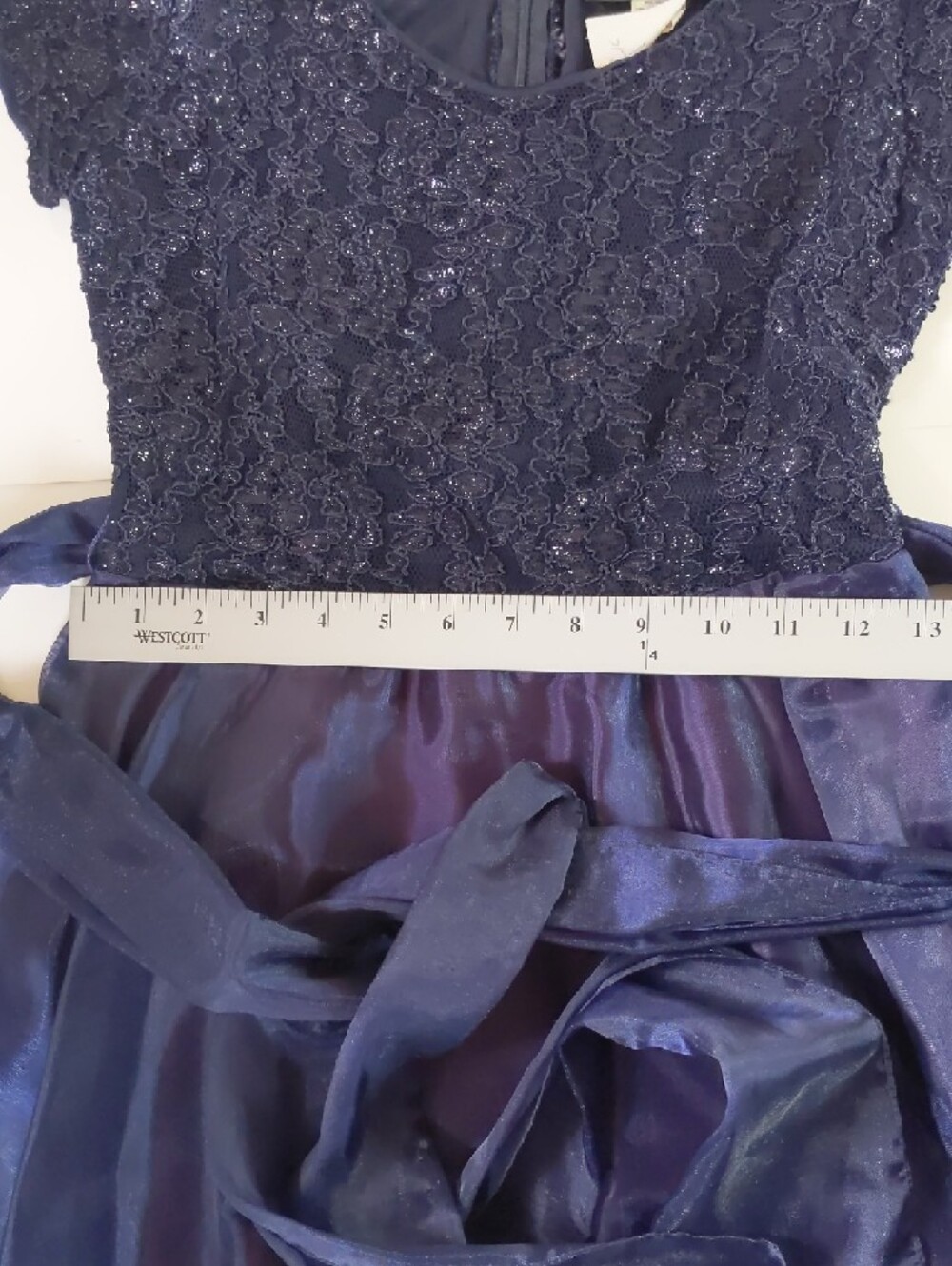 Navy Blue Lace & Chiffon Fit-and-Flare Dress - Picture 10 of 15